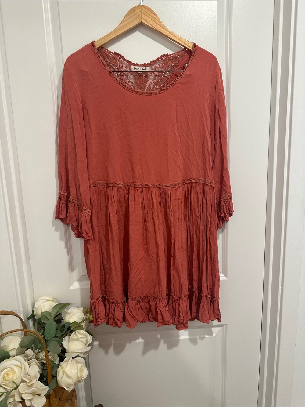 Lace-Back Peasant Top - Rust